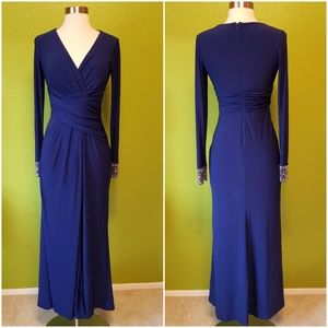 Vince Camuto beaded cuff faux wrap evening dress